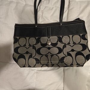 Coach Black and Gray Signature Shoulder Bag